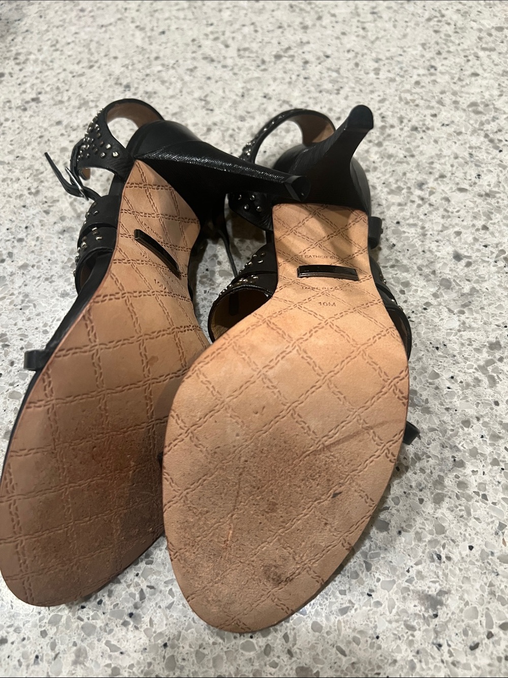 L.A.M.B. - Black Leather Strappy Pumps W/ Studded Trim - Picture 7 of 7